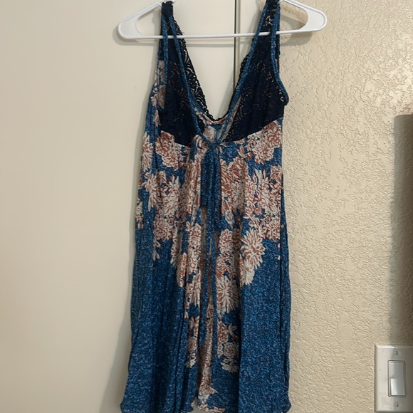 Free People xs Floral Lace-Trimmed Blue Dress - Picture 3 of 7